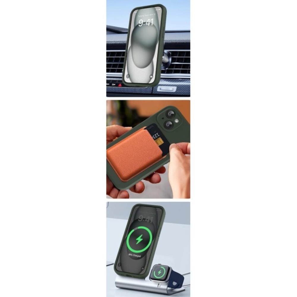 Miracase Phone Case iPhone 15 6.1" Green Magnetic Shockproof Silicone - Picture 4 of 7